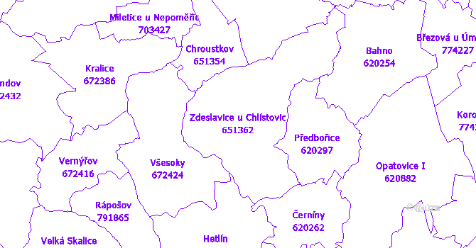 Katastrální mapa Zdeslavice u Chlístovic - přehledová mapa katastrálního území