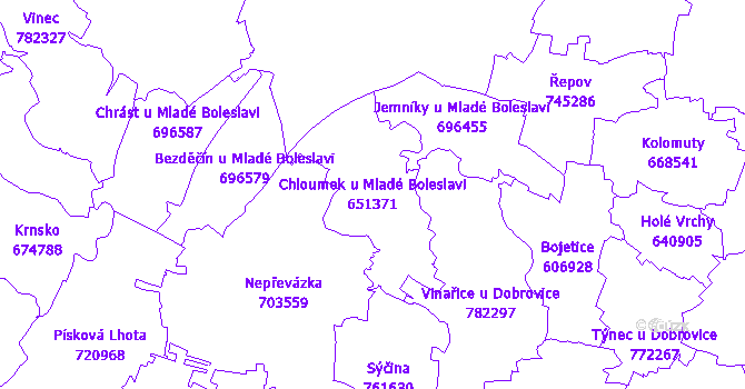 Katastrální mapa Chloumek u Mladé Boleslavi - přehledová mapa katastrálního území