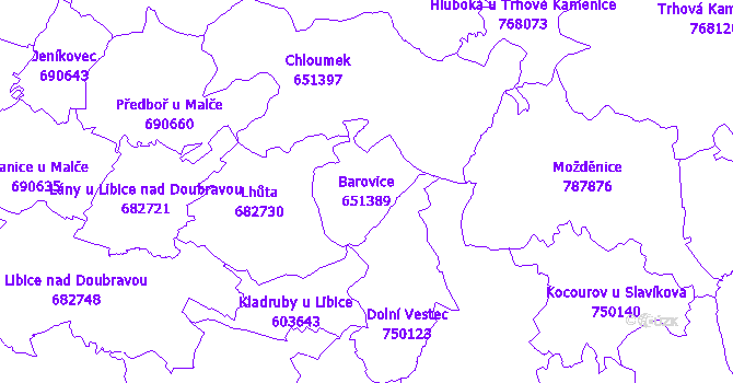 Katastrální mapa Barovice - přehledová mapa katastrálního území
