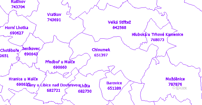 Katastrální mapa Chloumek - přehledová mapa katastrálního území