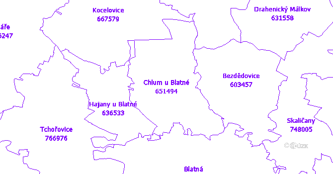 Katastrální mapa Chlum u Blatné - přehledová mapa katastrálního území