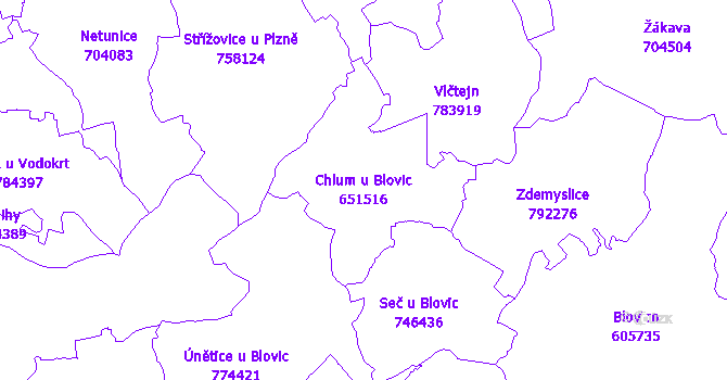 Katastrální mapa Chlum u Blovic - přehledová mapa katastrálního území