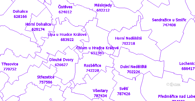 Katastrální mapa Chlum u Hradce Králové - přehledová mapa katastrálního území