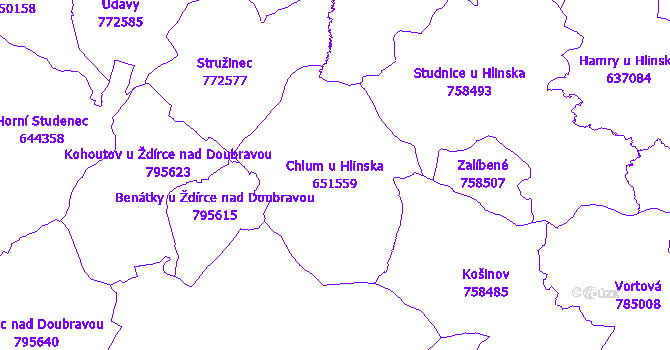 Katastrální mapa Chlum u Hlinska - přehledová mapa katastrálního území