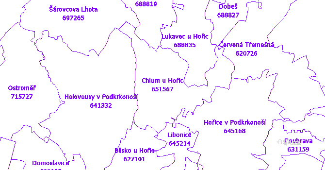 Katastrální mapa Chlum u Hořic - přehledová mapa katastrálního území