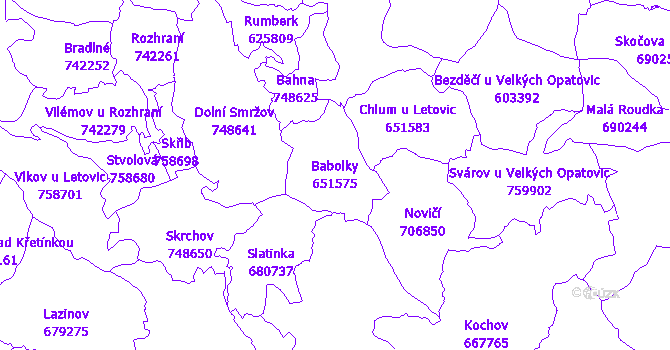 Katastrální mapa Babolky - přehledová mapa katastrálního území
