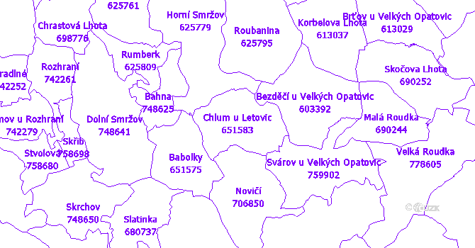 Katastrální mapa Chlum u Letovic - přehledová mapa katastrálního území