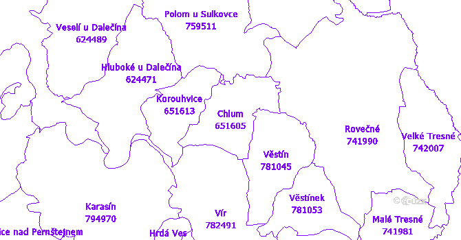 Katastrální mapa Chlum - přehledová mapa katastrálního území
