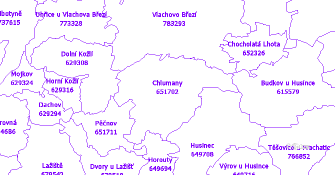 Katastrální mapa Chlumany - přehledová mapa katastrálního území