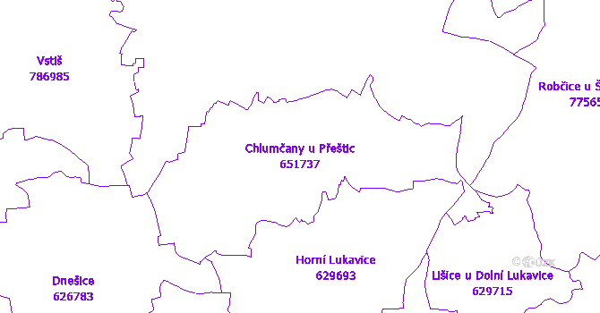 Katastrální mapa Chlumčany u Přeštic - přehledová mapa katastrálního území