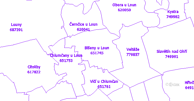 Katastrální mapa Blšany u Loun - přehledová mapa katastrálního území