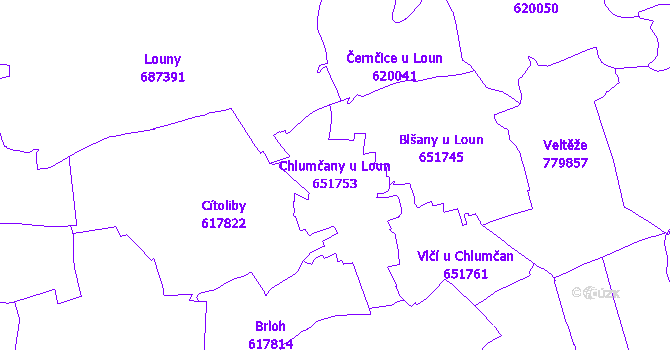 Katastrální mapa Chlumčany u Loun - přehledová mapa katastrálního území