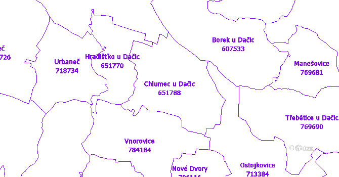 Katastrální mapa Chlumec u Dačic - přehledová mapa katastrálního území
