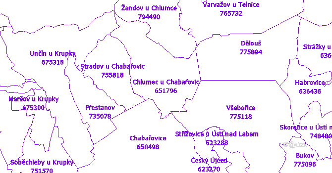 Katastrální mapa Chlumec u Chabařovic - přehledová mapa katastrálního území