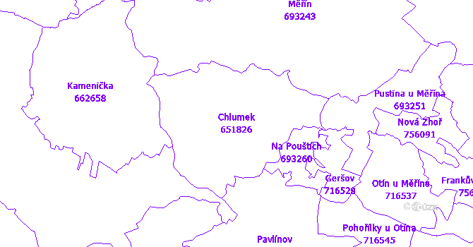 Katastrální mapa Chlumek - přehledová mapa katastrálního území