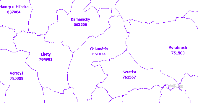Katastrální mapa Chlumětín - přehledová mapa katastrálního území