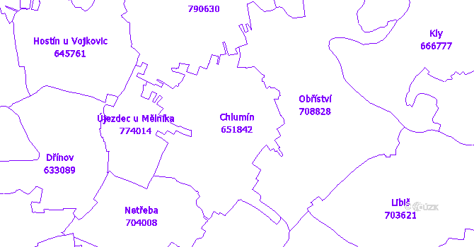 Katastrální mapa Chlumín - přehledová mapa katastrálního území