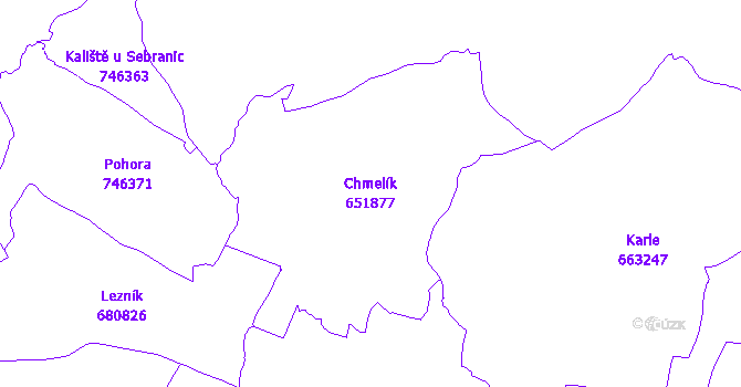 Katastrální mapa Chmelík - přehledová mapa katastrálního území
