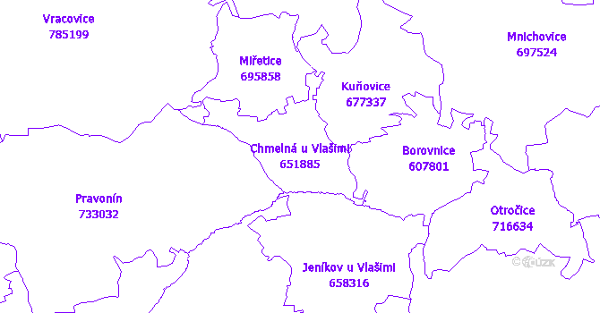 Katastrální mapa Chmelná u Vlašimi - přehledová mapa katastrálního území