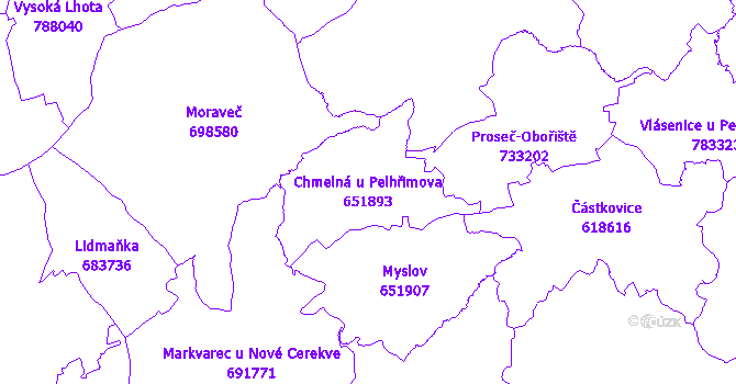 Katastrální mapa Chmelná u Pelhřimova - přehledová mapa katastrálního území