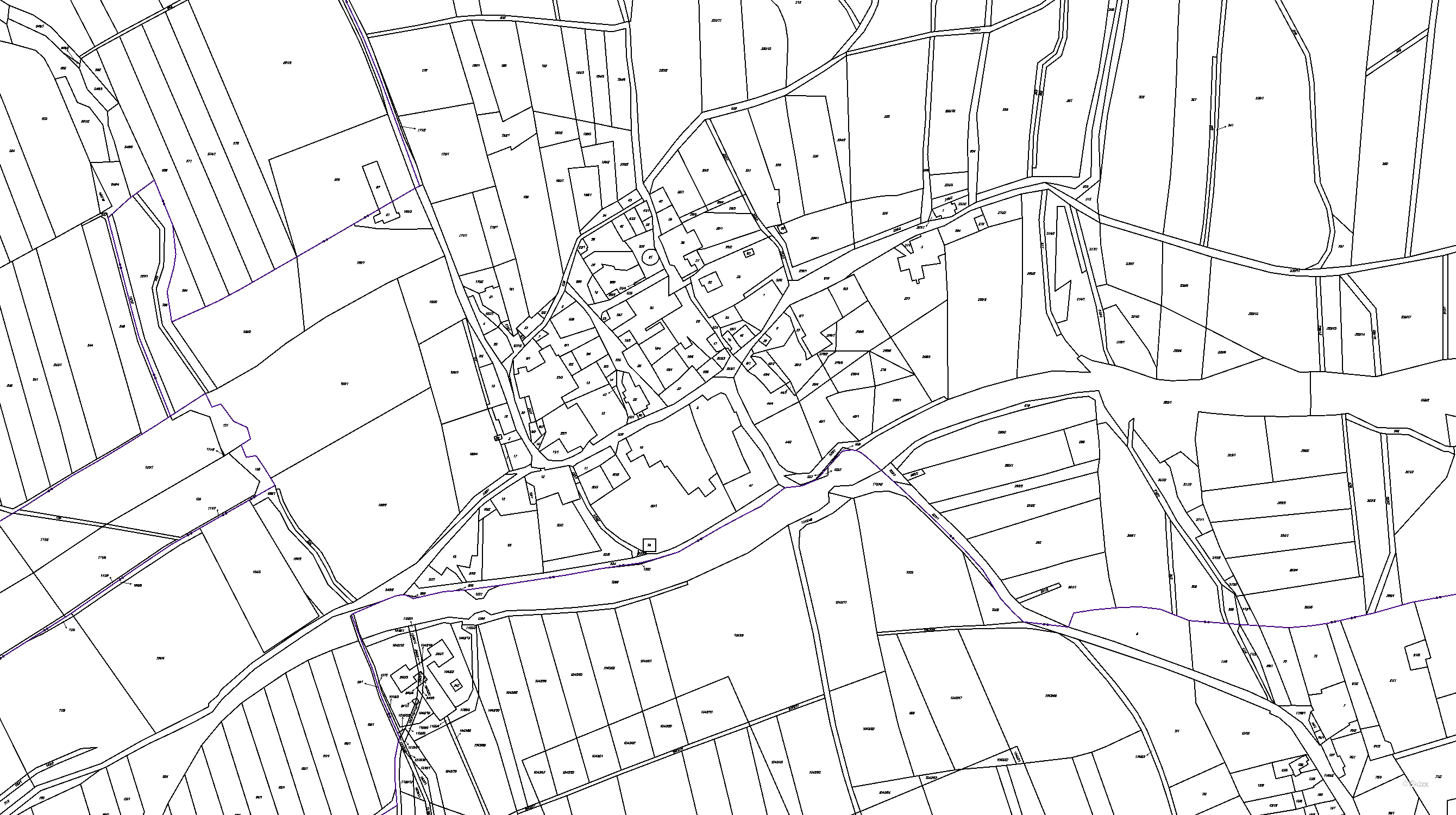 Katastrální mapa pozemků a čísla parcel Dolní Chobolice
