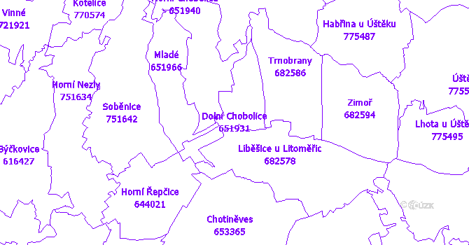 Katastrální mapa Dolní Chobolice - přehledová mapa katastrálního území