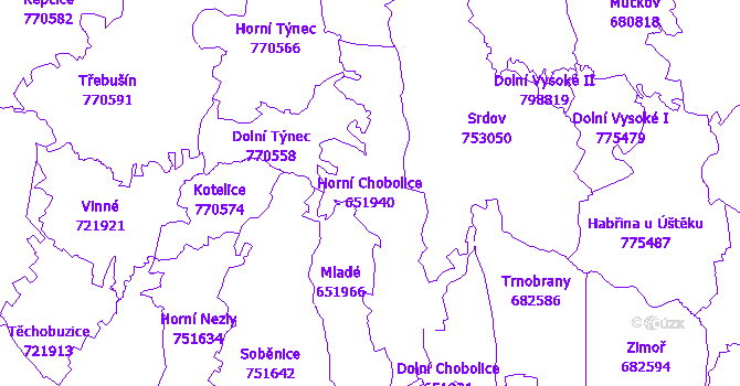 Katastrální mapa Horní Chobolice - přehledová mapa katastrálního území