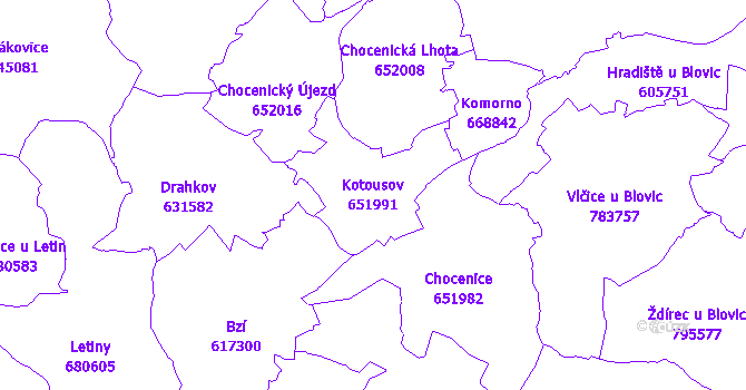 Katastrální mapa Kotousov - přehledová mapa katastrálního území