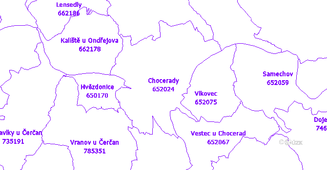 Katastrální mapa Chocerady - přehledová mapa katastrálního území