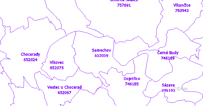 Katastrální mapa Samechov - přehledová mapa katastrálního území
