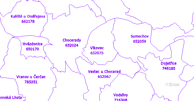 Katastrální mapa Vlkovec - přehledová mapa katastrálního území