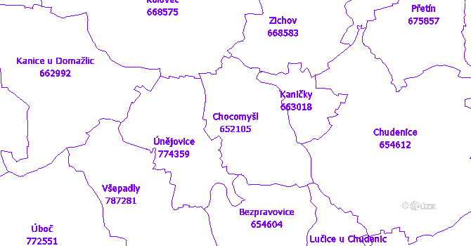 Katastrální mapa Chocomyšl - přehledová mapa katastrálního území