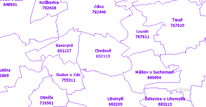 Katastrální mapa Chodouň - přehledová mapa katastrálního území