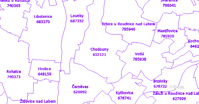 Katastrální mapa Chodouny - přehledová mapa katastrálního území