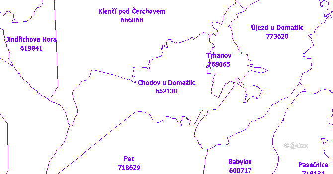 Katastrální mapa Chodov u Domažlic - přehledová mapa katastrálního území
