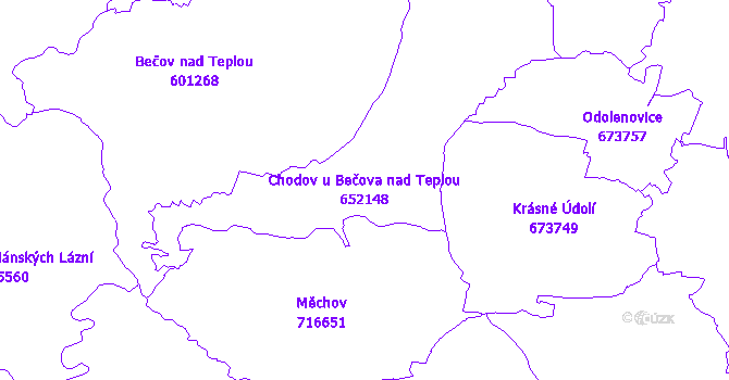 Katastrální mapa Chodov u Bečova nad Teplou - přehledová mapa katastrálního území