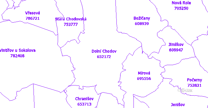 Katastrální mapa Dolní Chodov - přehledová mapa katastrálního území