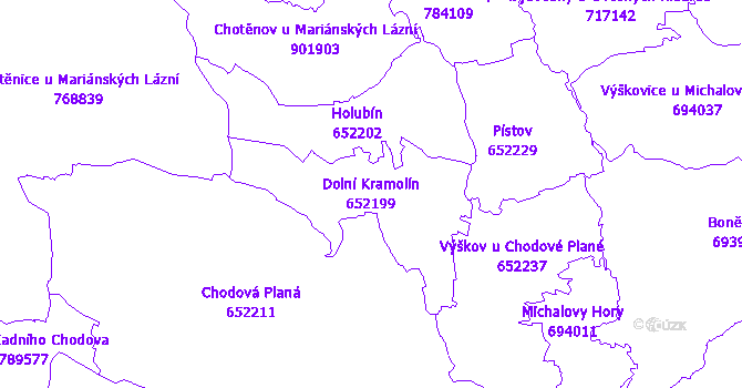 Katastrální mapa Dolní Kramolín - přehledová mapa katastrálního území