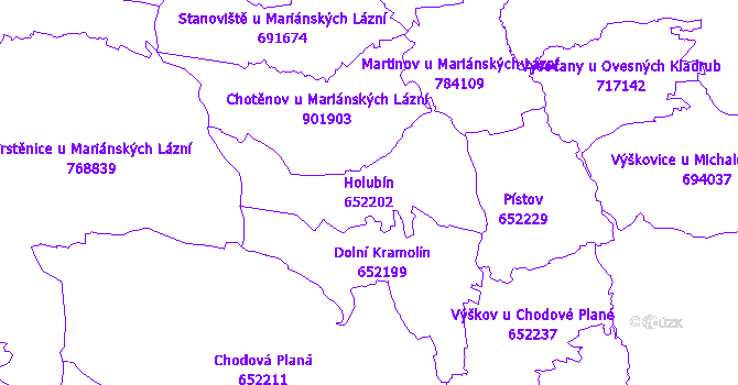 Katastrální mapa Holubín - přehledová mapa katastrálního území