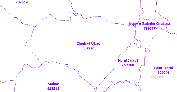 Katastrální mapa Chodský Újezd - přehledová mapa katastrálního území