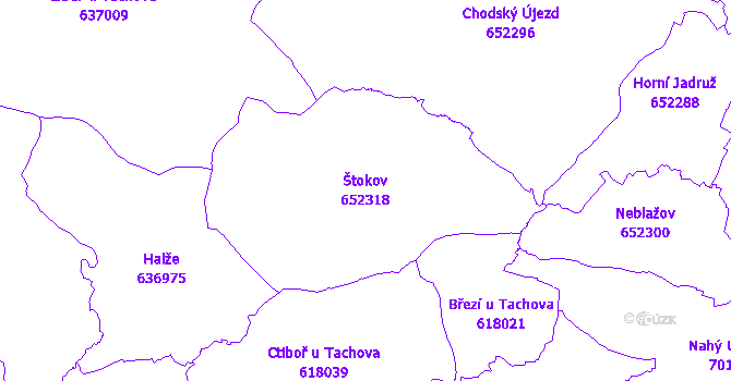 Katastrální mapa Štokov - přehledová mapa katastrálního území