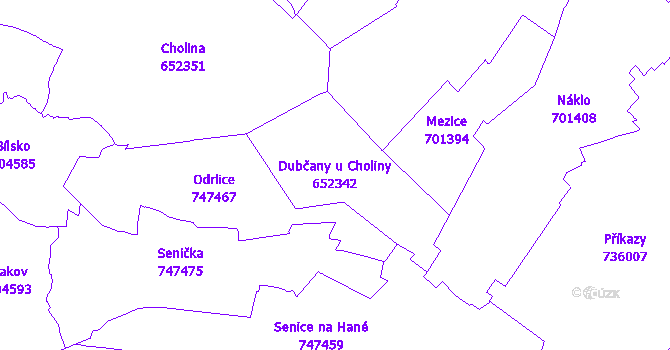 Katastrální mapa Dubčany u Choliny - přehledová mapa katastrálního území