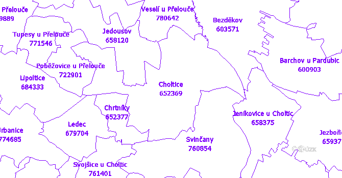 Katastrální mapa Choltice - přehledová mapa katastrálního území