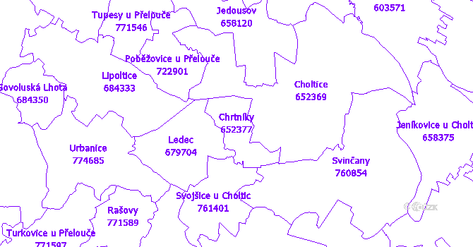 Katastrální mapa Chrtníky - přehledová mapa katastrálního území