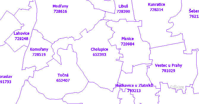 Katastrální mapa Cholupice - přehledová mapa katastrálního území