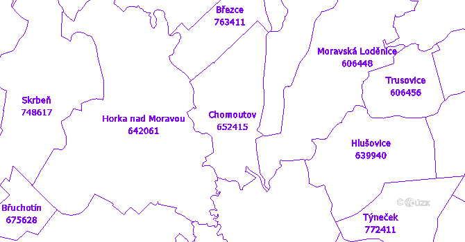 Katastrální mapa Chomoutov - přehledová mapa katastrálního území