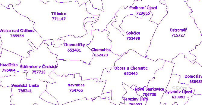 Katastrální mapa Chomutice - přehledová mapa katastrálního území