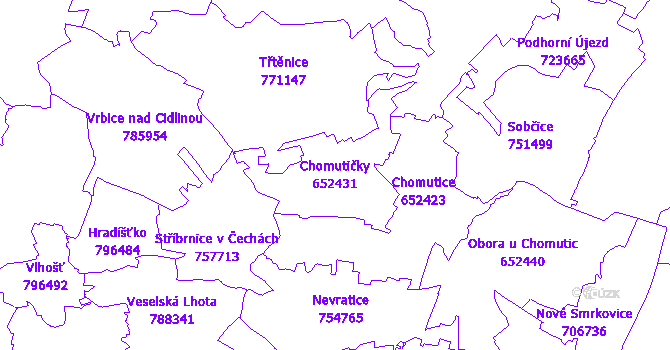 Katastrální mapa Chomutičky - přehledová mapa katastrálního území