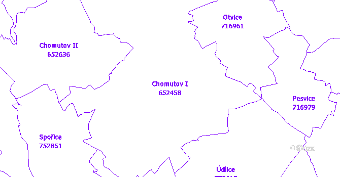 Katastrální mapa Chomutov I - přehledová mapa katastrálního území