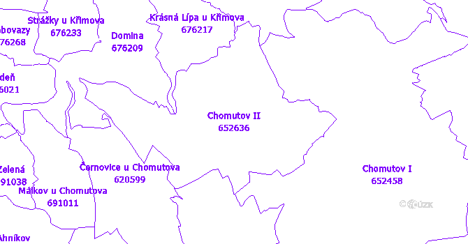 Katastrální mapa Chomutov II - přehledová mapa katastrálního území